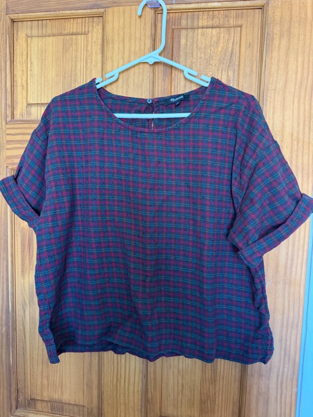 Madewell boxy  Plaid Tee (slubby holiday plaid) - Picture 3 of 9